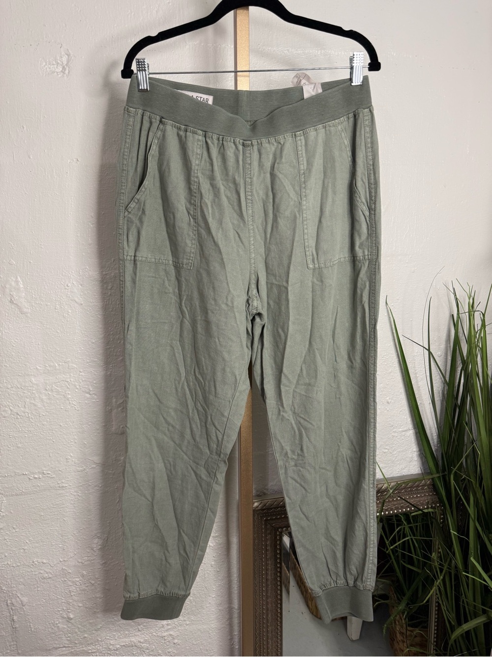 💟 Vanilla Star 🌿 Sage Green Linen Blend Jogger Pants - Picture 3 of 6